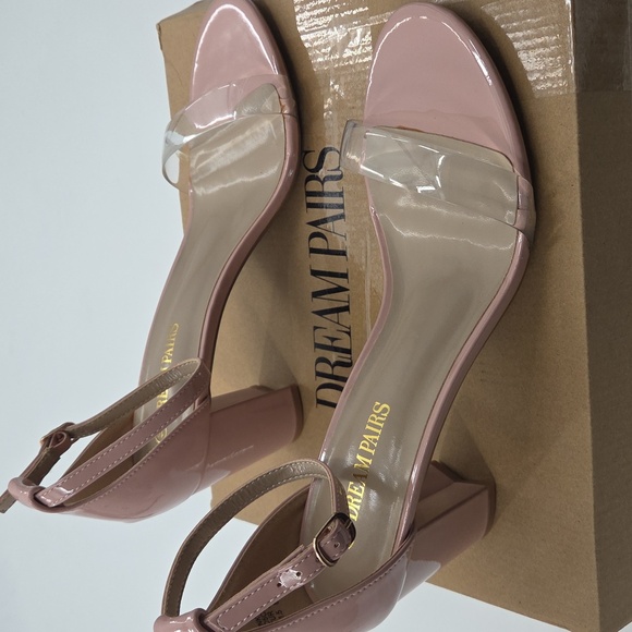 Pink Ankle Strap Block Heels With Clear Toe Strap Size 10 - Picture 11 of 16